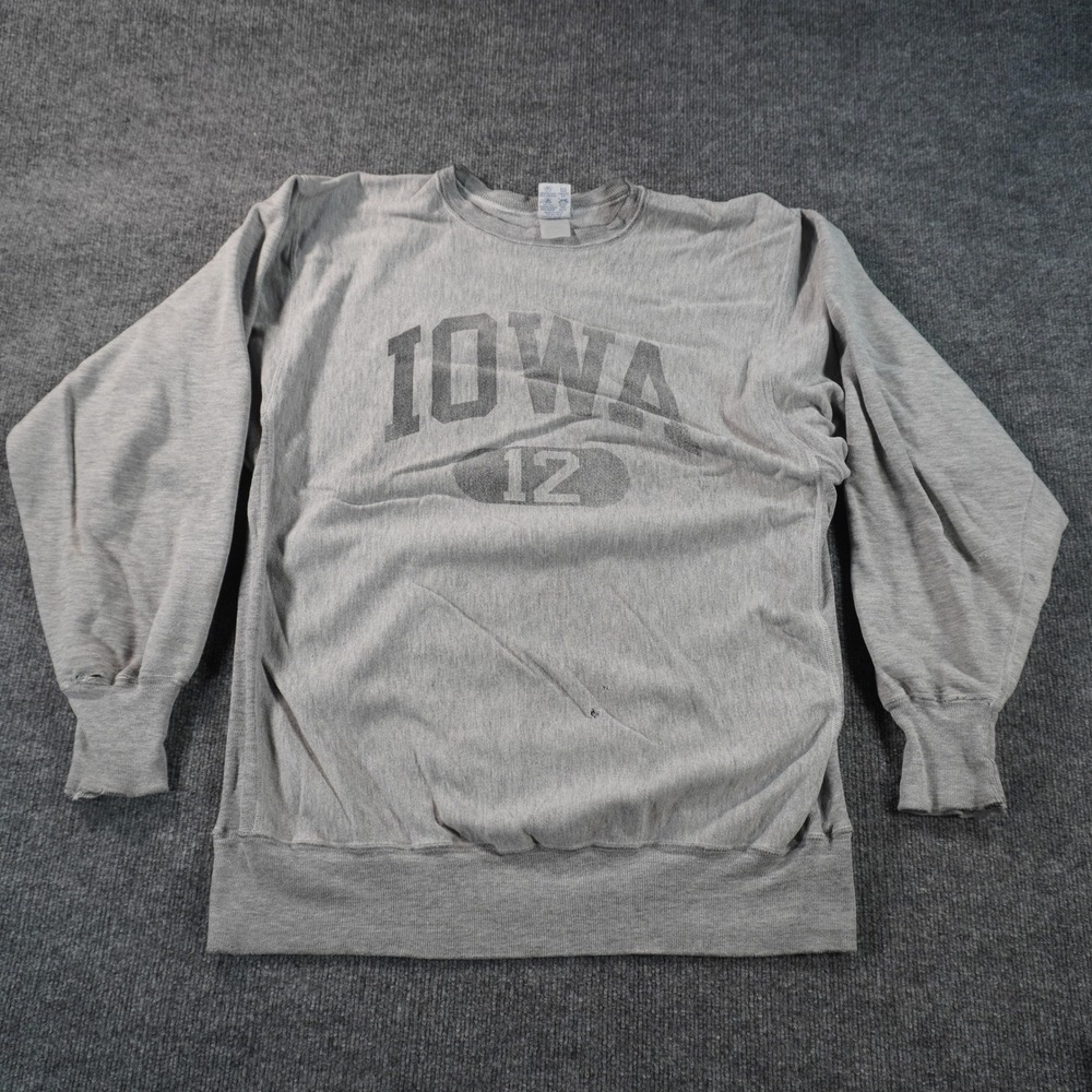 Vintage Iowa Hawkeyes Sweatshirt Mens Large Gray Distressed Reverse Weave 12 90s
